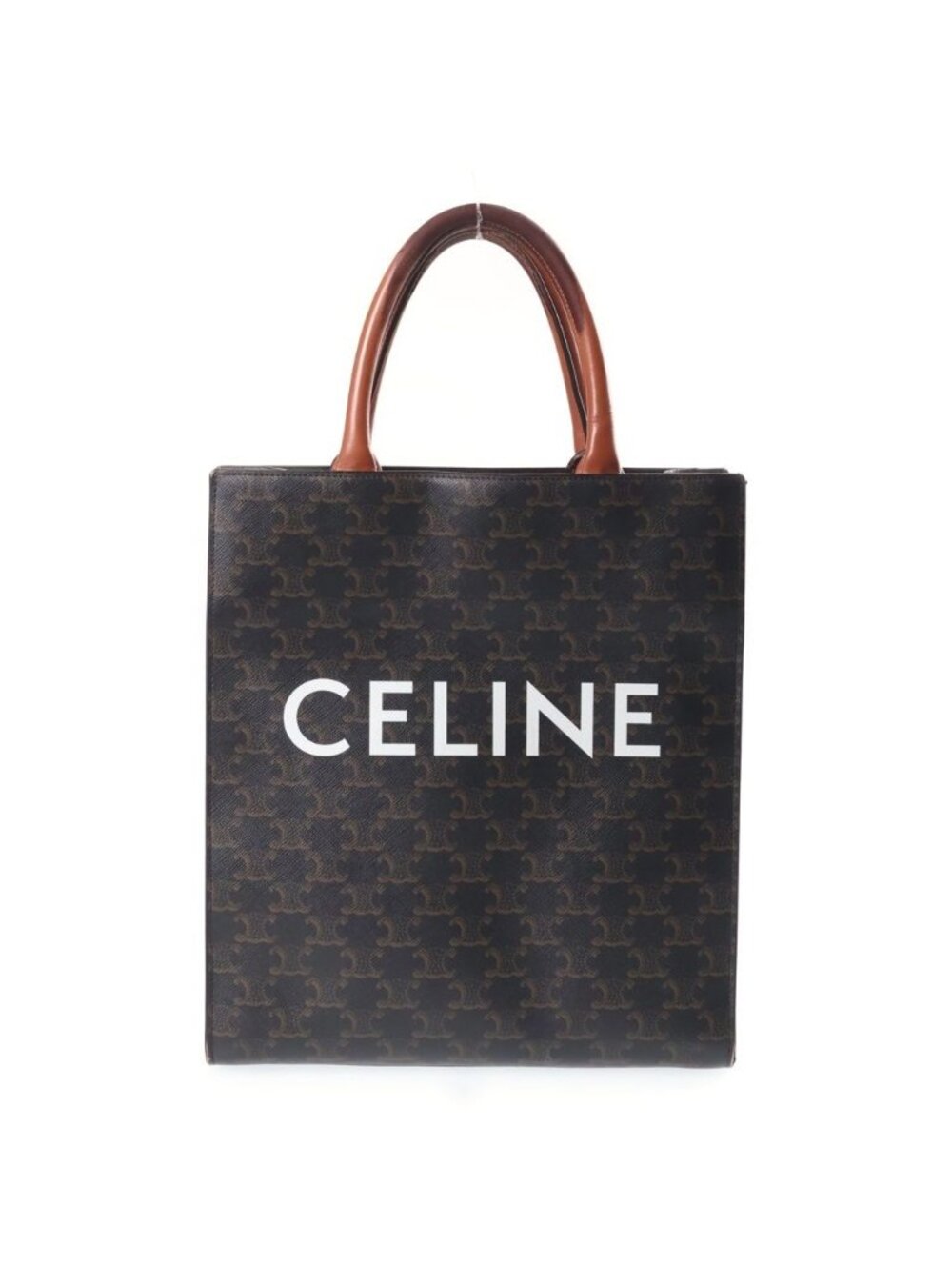Celine Triomphe Vertical Cabas Small 2-Way Tote Shoulder Bag Brown Leather Gold